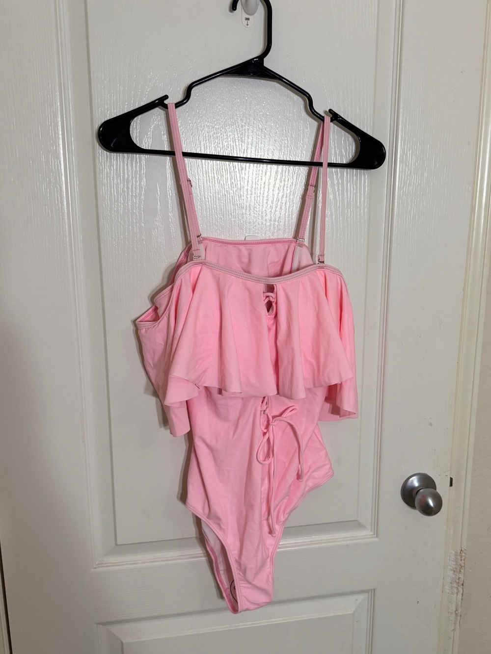 Cupshe Pink One Piece Swimsuit M Off The Shoulder Ruffle Lace Up Bodysuit Swim